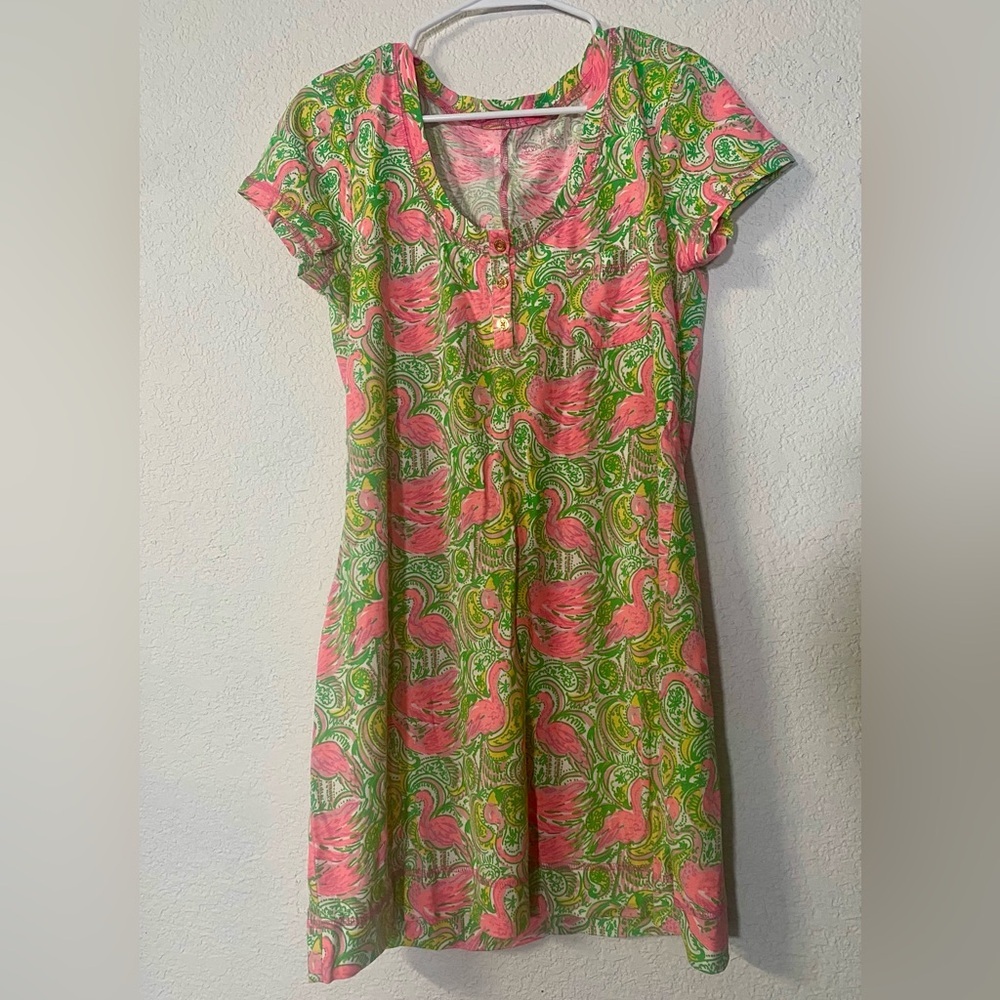 Lilly Pulitzer Britton Hotwings Flamingo Print Short Sleeve Henley dress